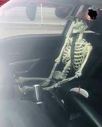 Driver Attempts Carpooling with Skeleton